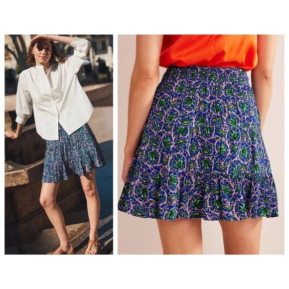 Boden Holiday Floral Vine Print Ruffle Miniskirt Size US/12